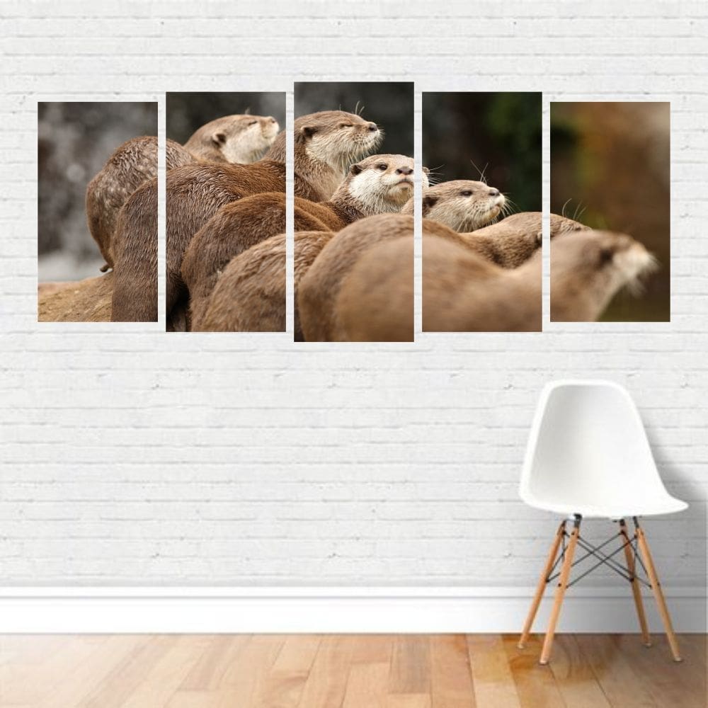 Quadro Animais Grupo de Lontras Ariranha Nadadores em Canvas