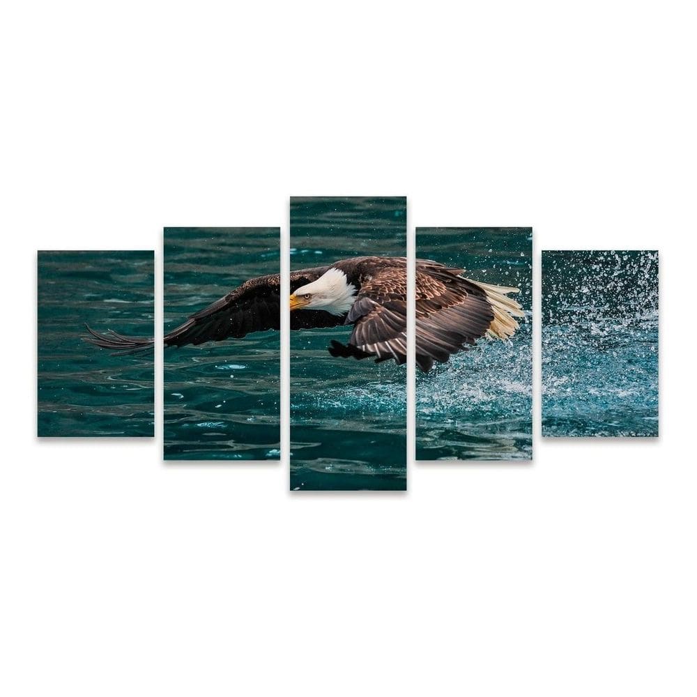 Kit Quadros Mosaico Decorativo Águia Rasante No Mar Natureza