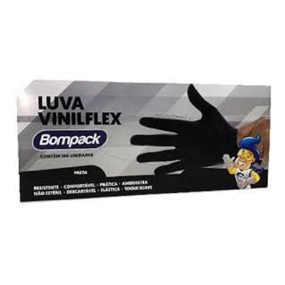 Luva Descartável Vinilflex Preta - 100 Unidades - Bompack