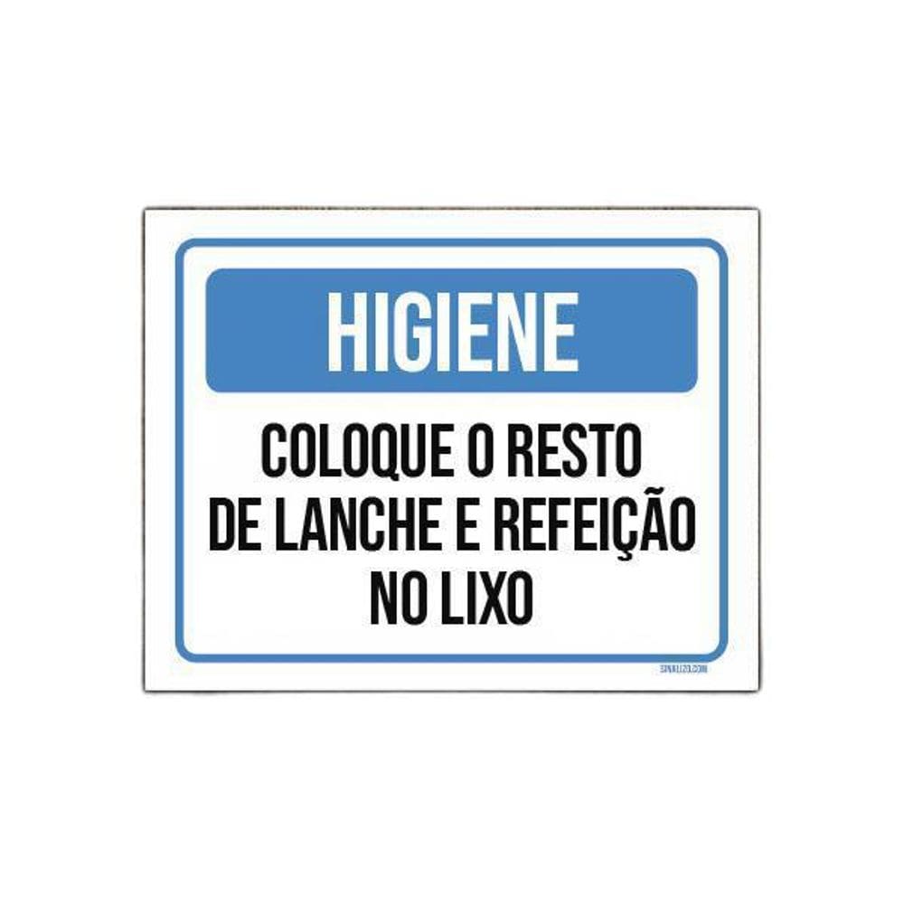 Placa Higiene Coloque Resto Lanche Refeição Lixo 18X23
