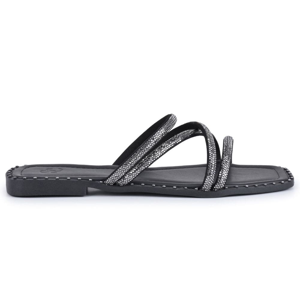 Sandália Rasteirinha Flat Confort Tiras Brilhantes Fashion