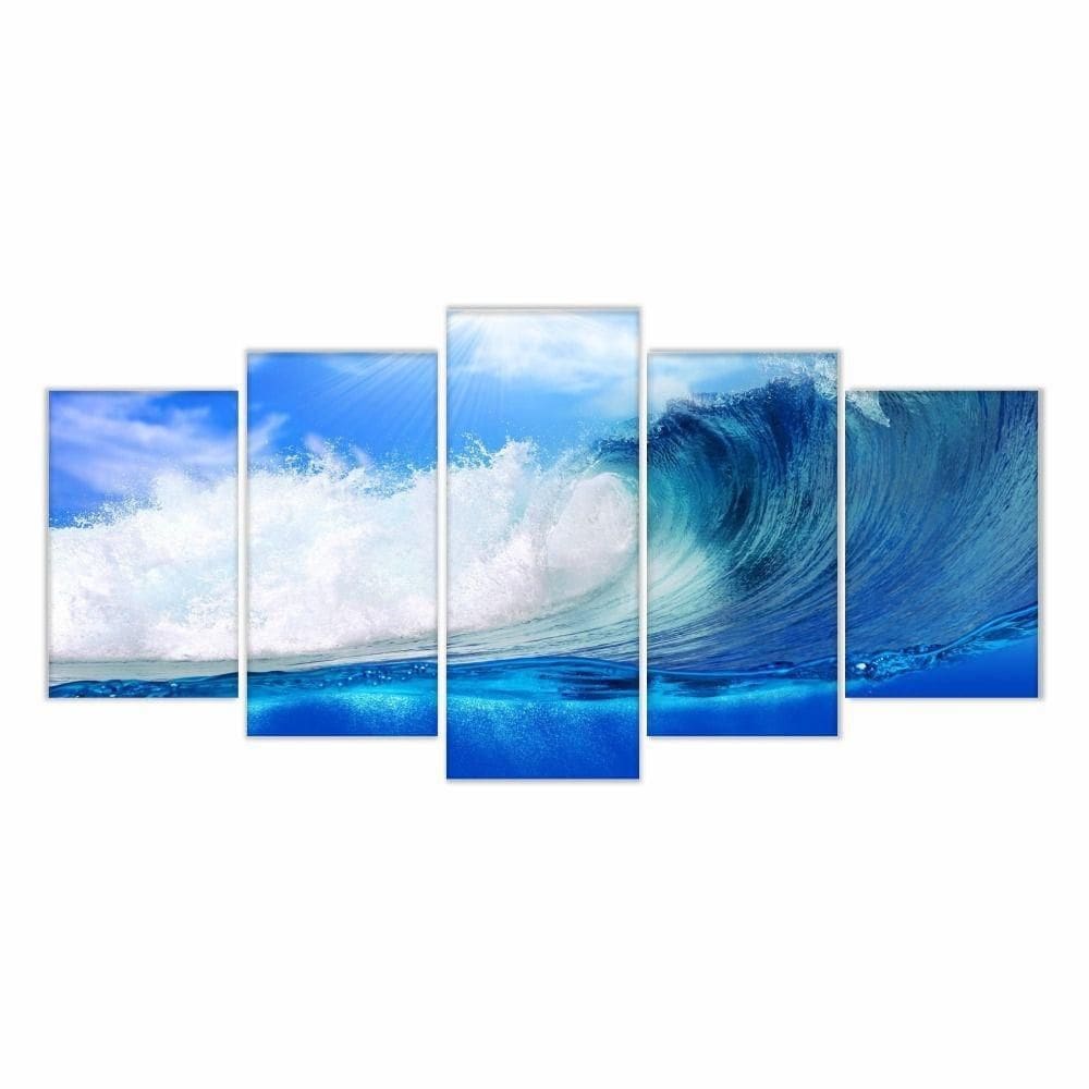 Quadro Decorativo Mosaico 5 Peças Ondas Surf