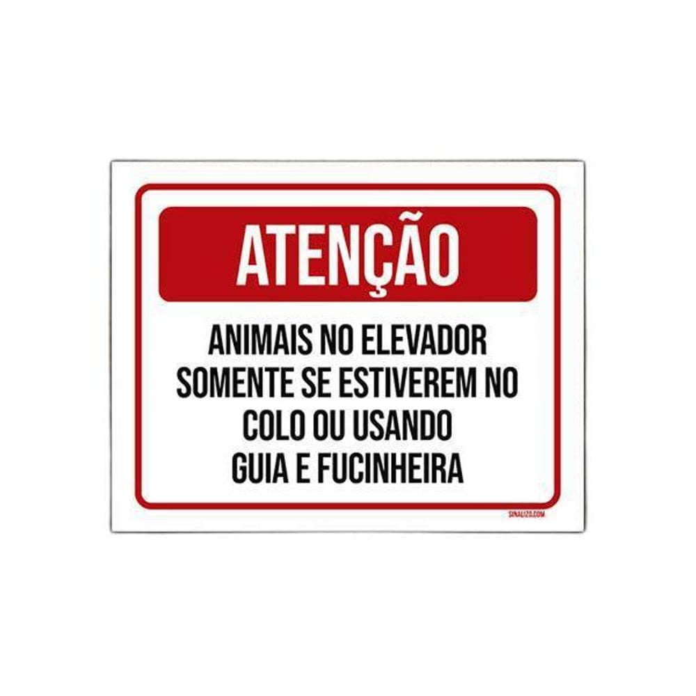 Placa Sinalização Atenção Animais Elevador Condomínio 27X35