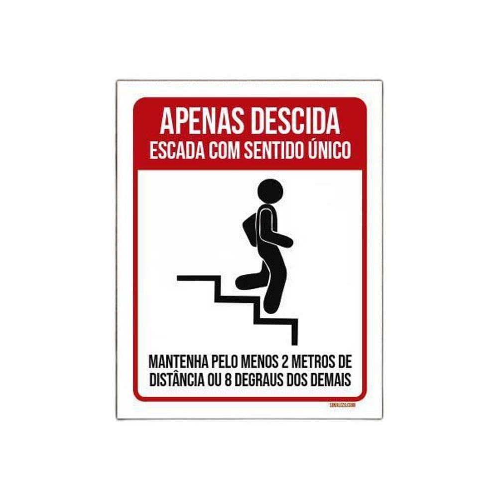 Placa Apenas Descida Escada Sentido Único Distancia 36X46