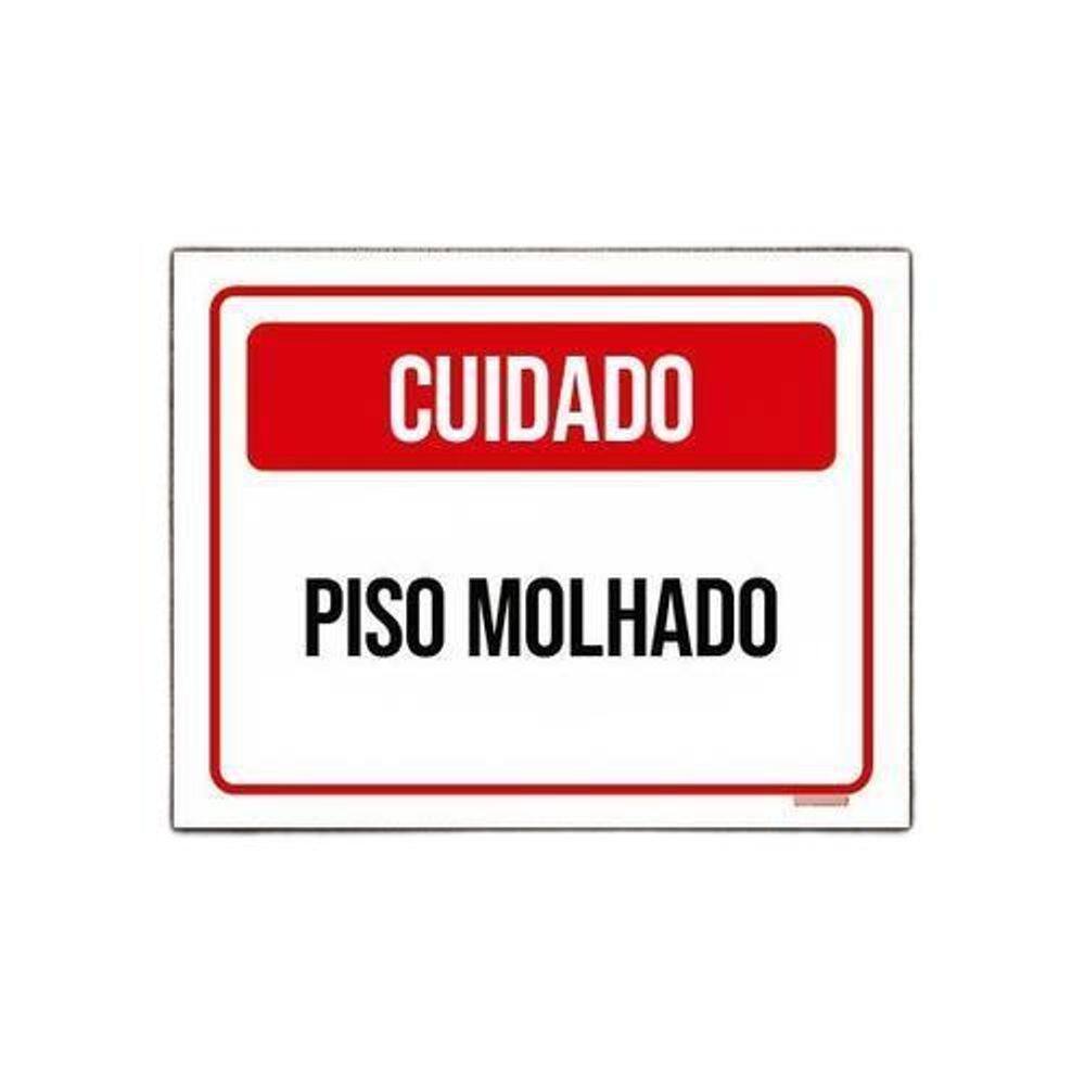 Kit 3 Placa Sinalização - Cuidado Piso Molhado Vermelho