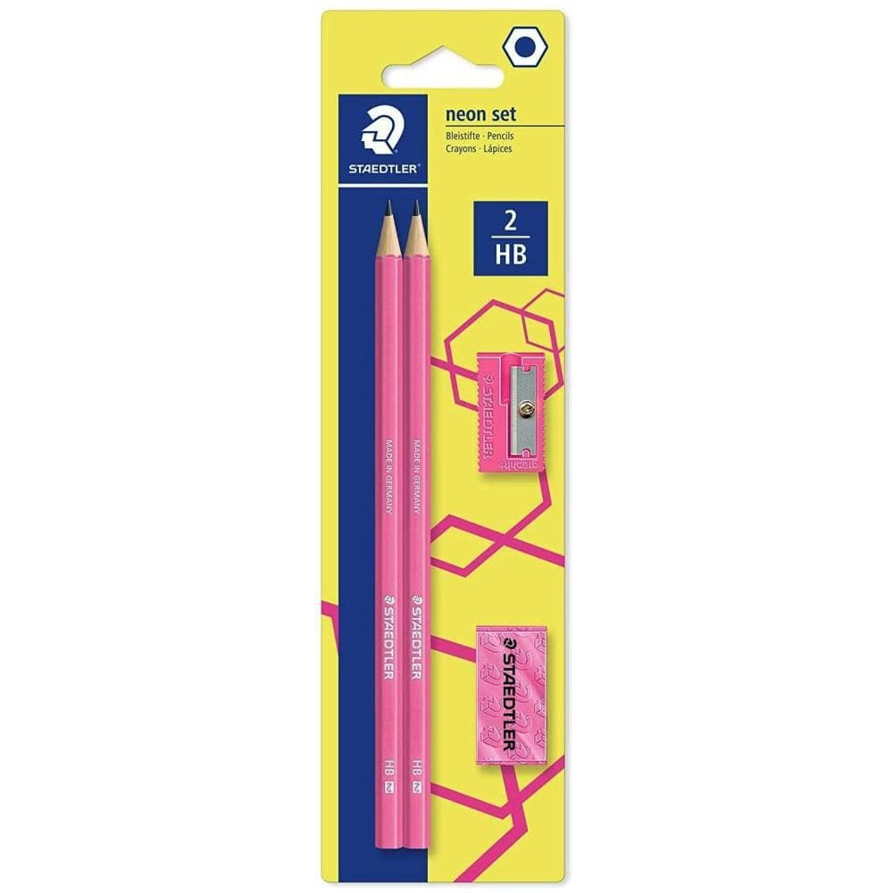 Kit 2 Lápis Preto Hb Wopex Staedtler + 2 Peças Rosa Neon