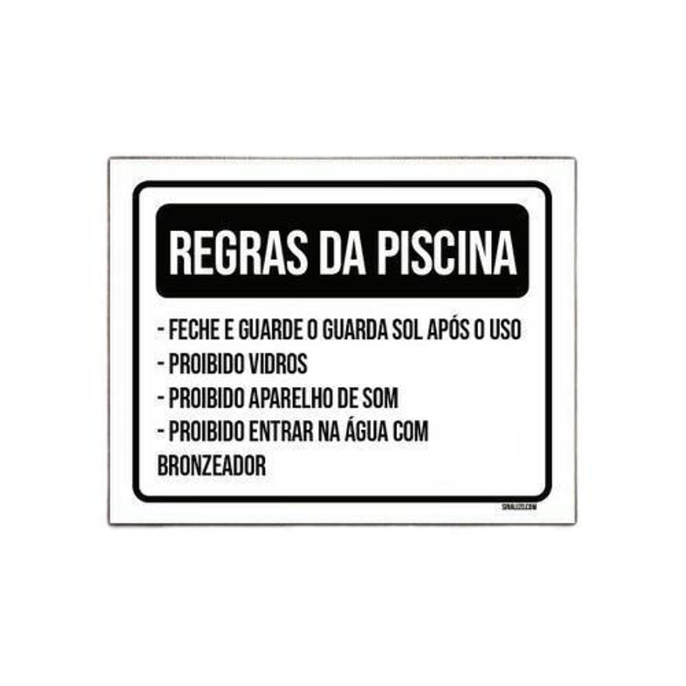 Placa Sinalização - Regras Piscina Feche Guarda Sol 18X23