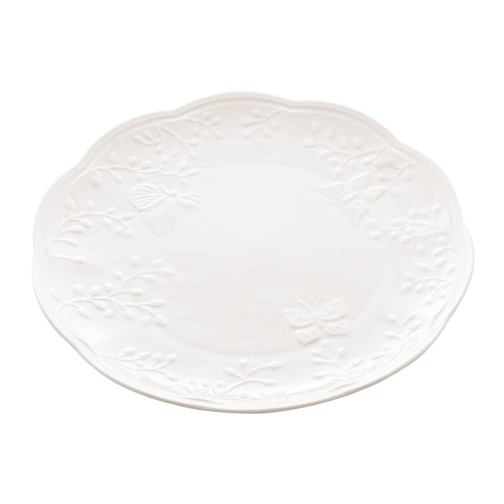 Prato Raso de Porcelana New Bone Butterfly Flower Branco 27cm Lyor
