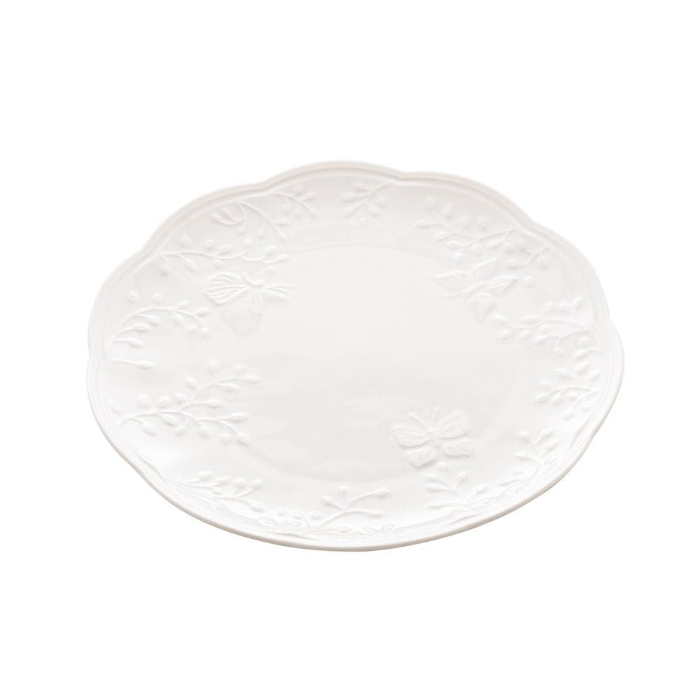 Prato Raso P/Sobremesa de Porcelana New Bone Butterfly Flower Branco 19cm Lyor