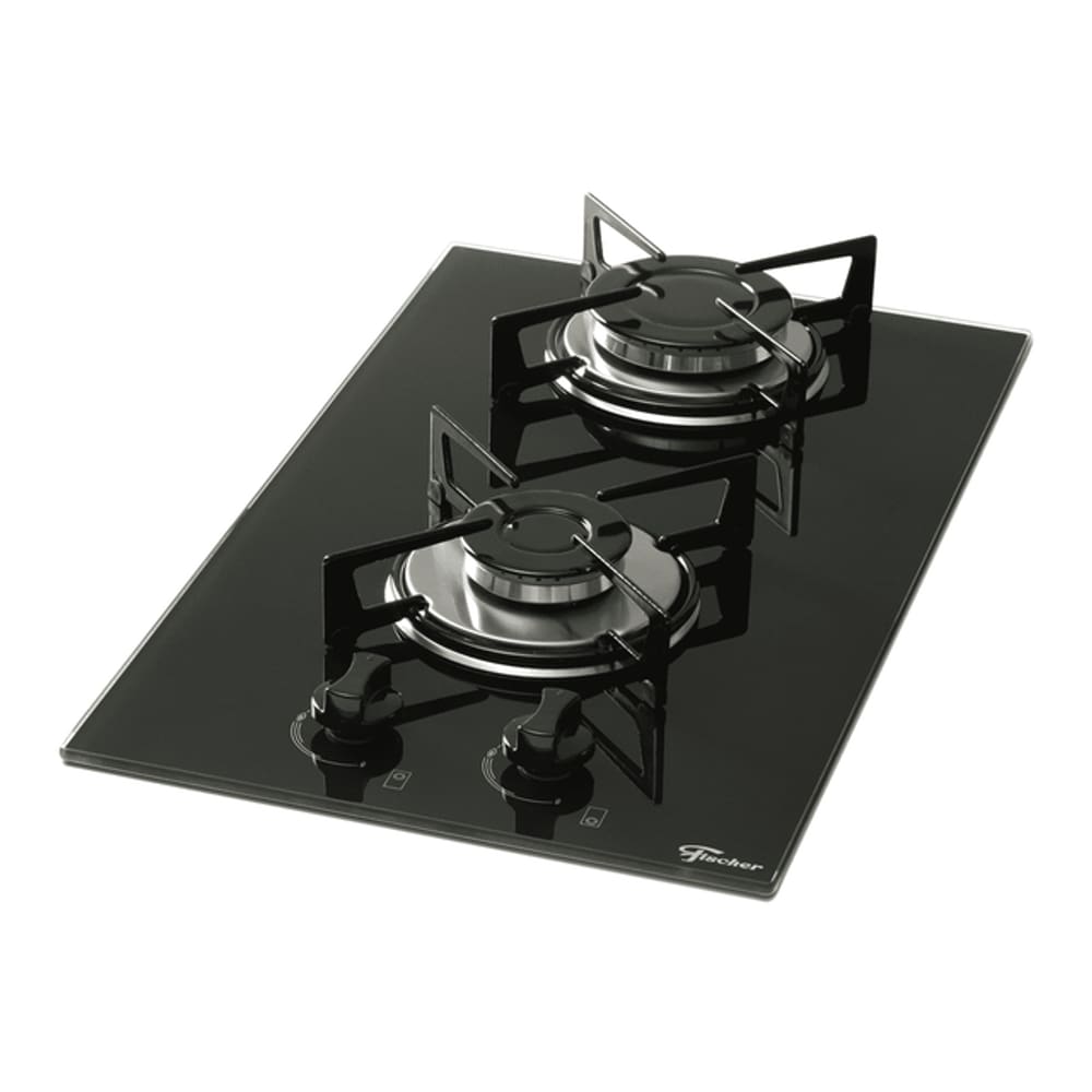 Fogao Cooktop Fischer 2 Bocas A Gás Mesa De Vidro Preto - Bivolt