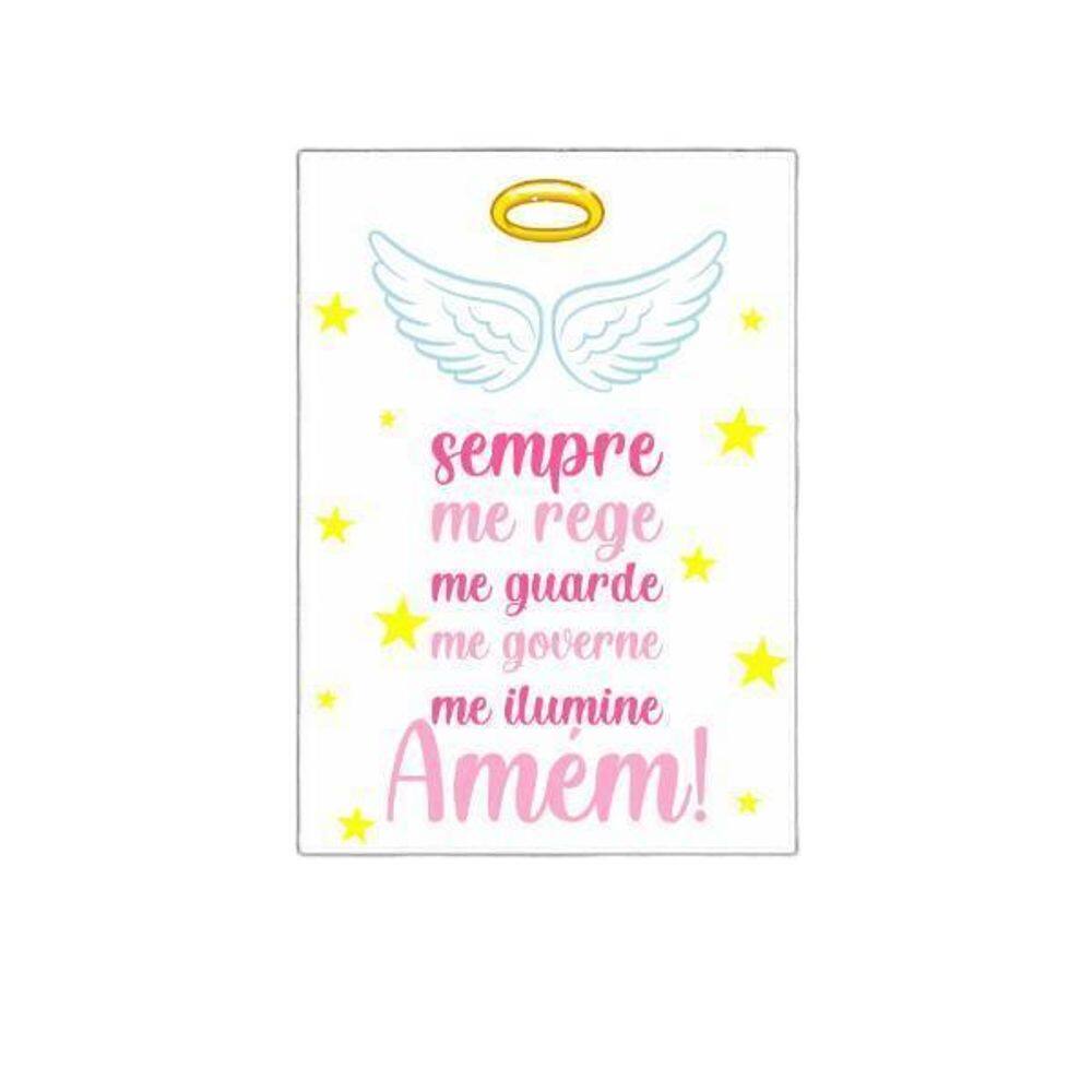Placa Decorativa Anjo Da Guarda Rosa 18X27Cm