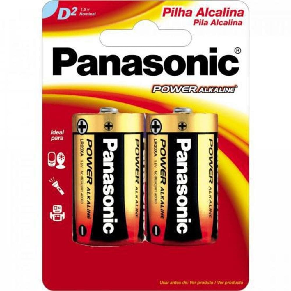 Pilha Alcalina D 1,5V Lr20Xab2B Panasonic Cartela Com 2 Un