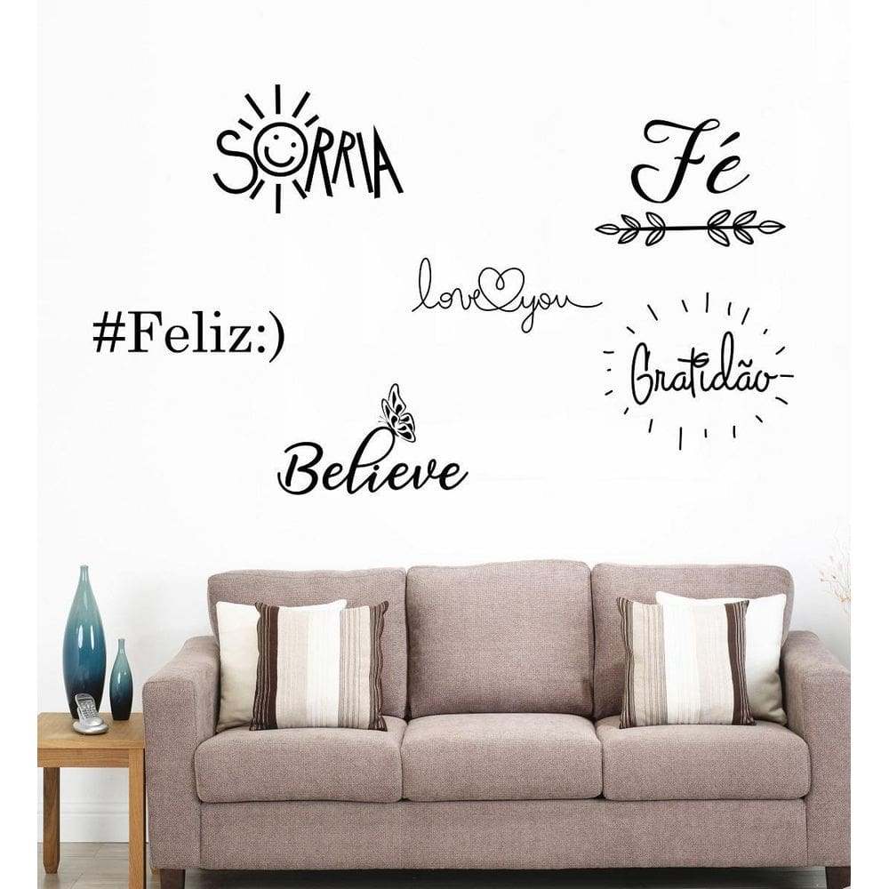 Adesivo Decorativo E Palavras Gratidão Sorria Feliz Fé