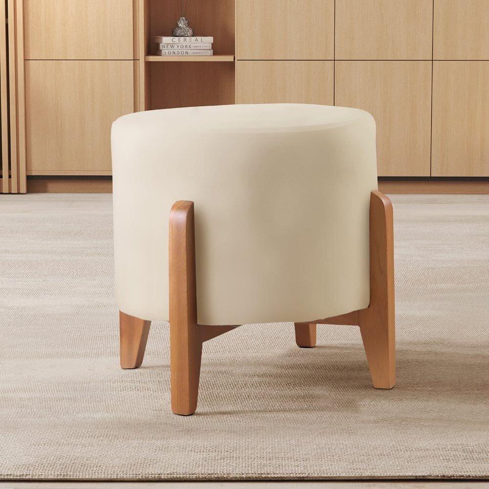 Puff Redondo para Sala de Estar Veludo Nude