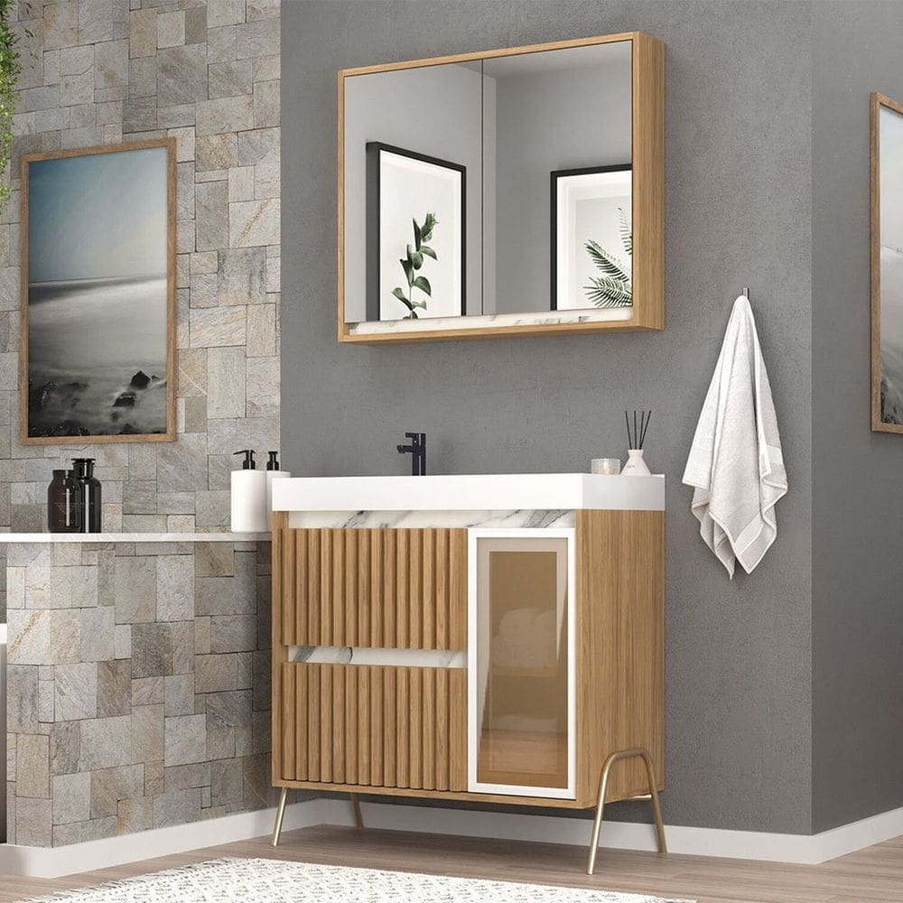 Gabinete de Banheiro 80cm com Lavatório e Armário Ref 890 Itapuã/Thassos