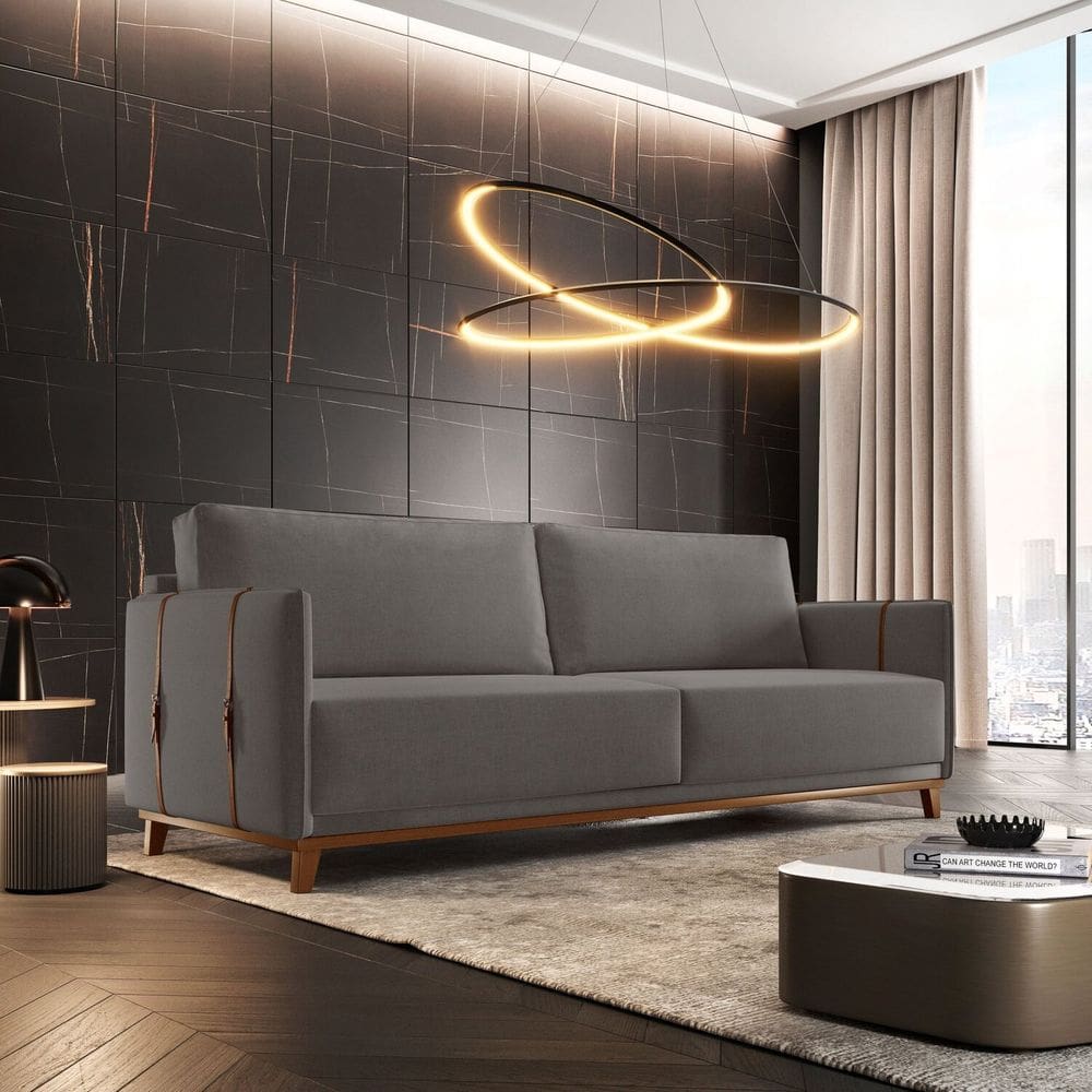 Sofá 3 Lugares Buclê 156 Cm Dubai Cinza