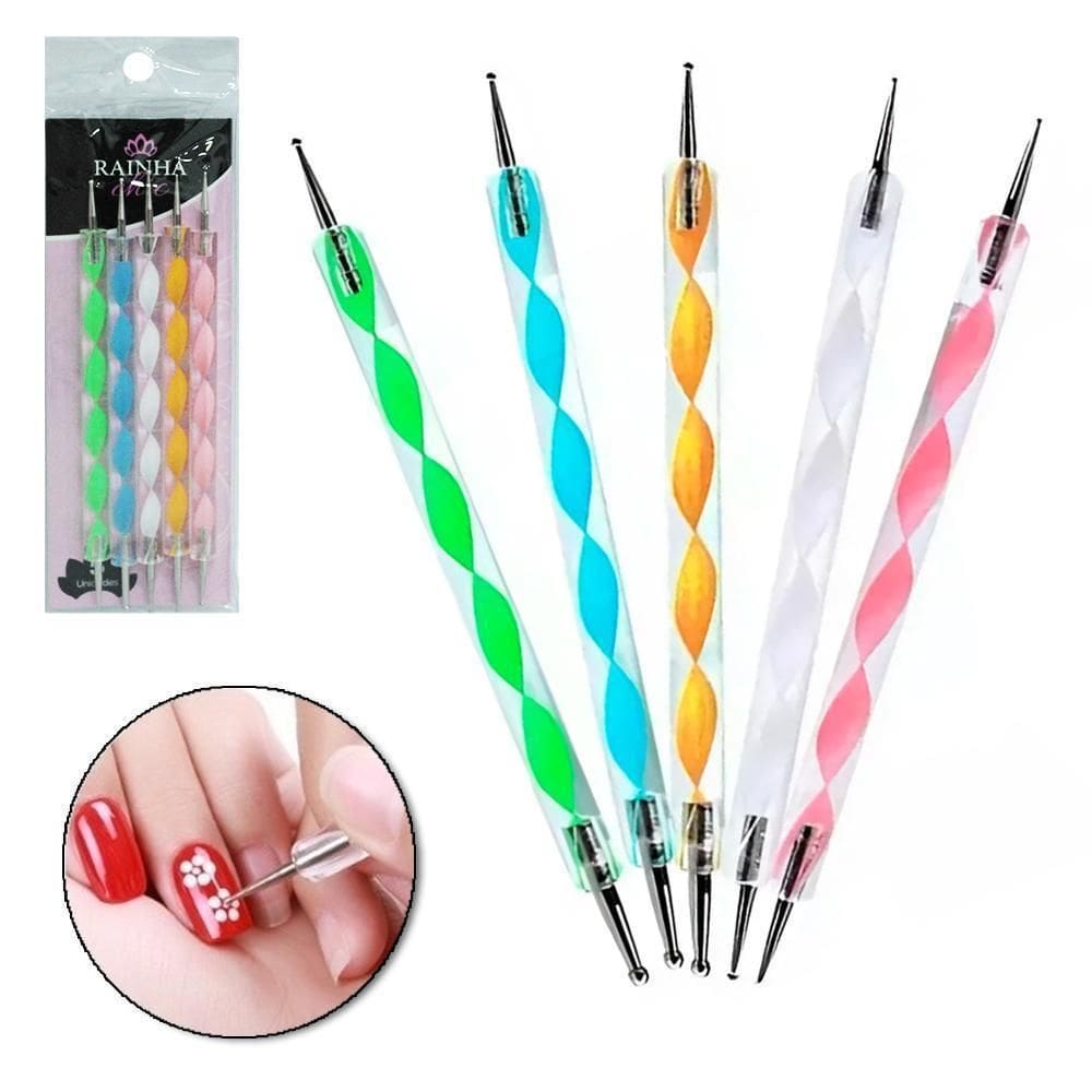 Kit 5 Boleadores Ponta Dupla Decoracao Unhas Rainha Chic