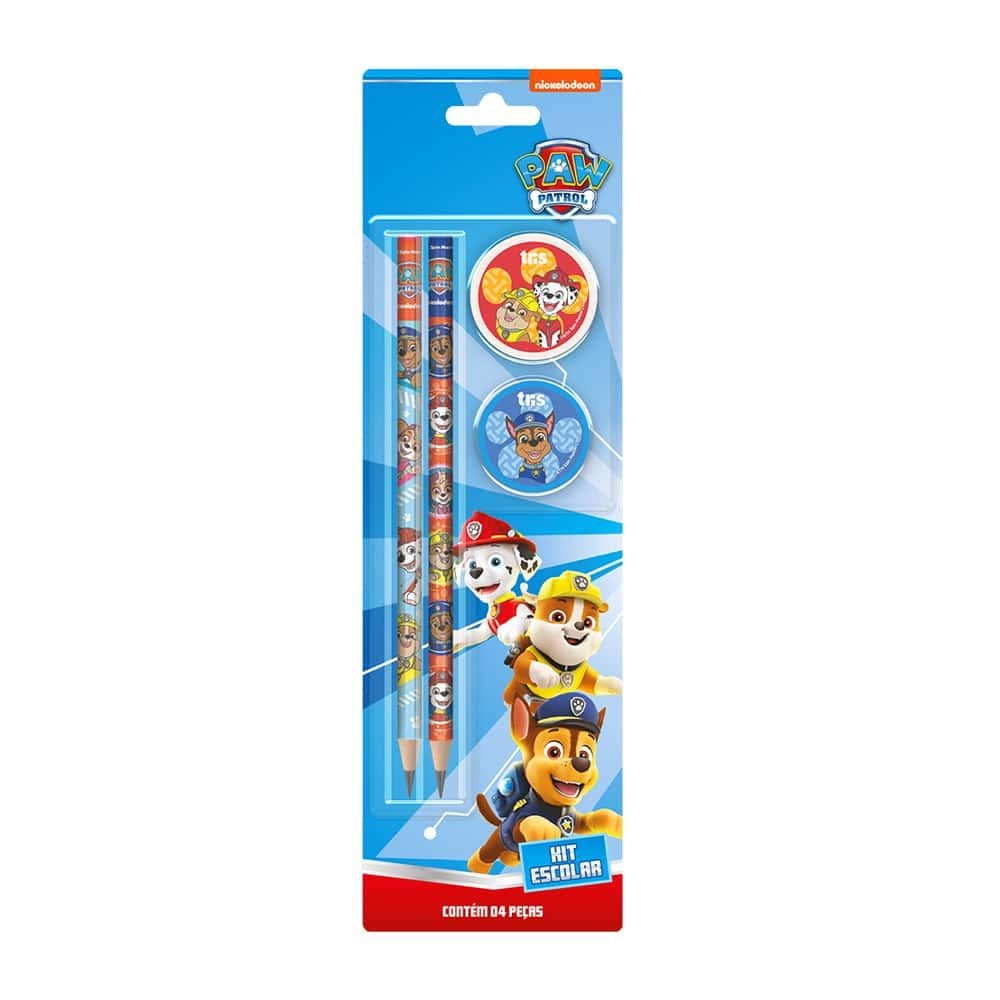 Kit Escolar Patrulha Canina Contém 4 Itens Decorados - Tris Lápis | Borracha | Apontador | Escolar | Patrulha Canina