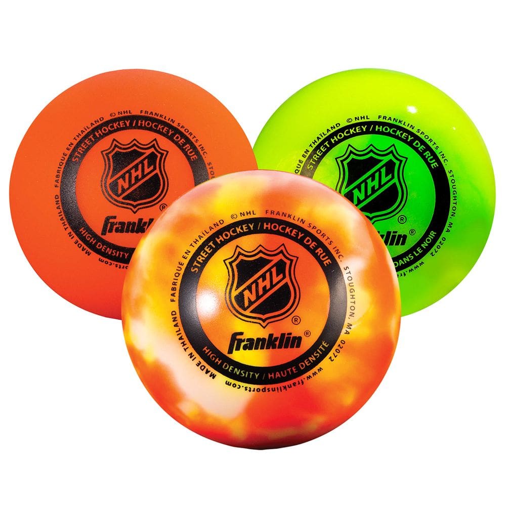 Pacote com 3 bolas de hóquei de rua Franklin Sports NHL com bolsa
