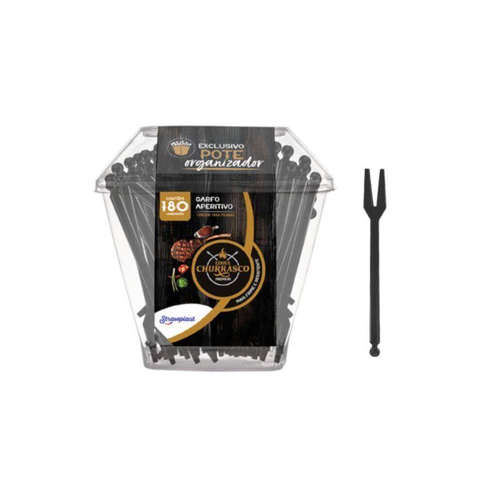 Garfo Aperitivo Preto Premium Strawplast Pote 180 Unidades