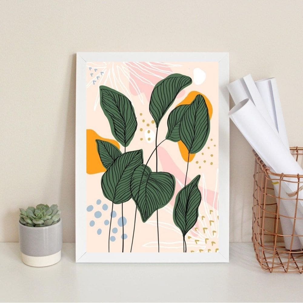 Quadro Folhagens Decoração Moderna 33X24Cm - Com Vidro