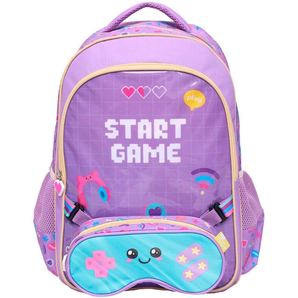 Kit Mochila Costas 17 Gamer Girl E Estojo Infantil Escolar