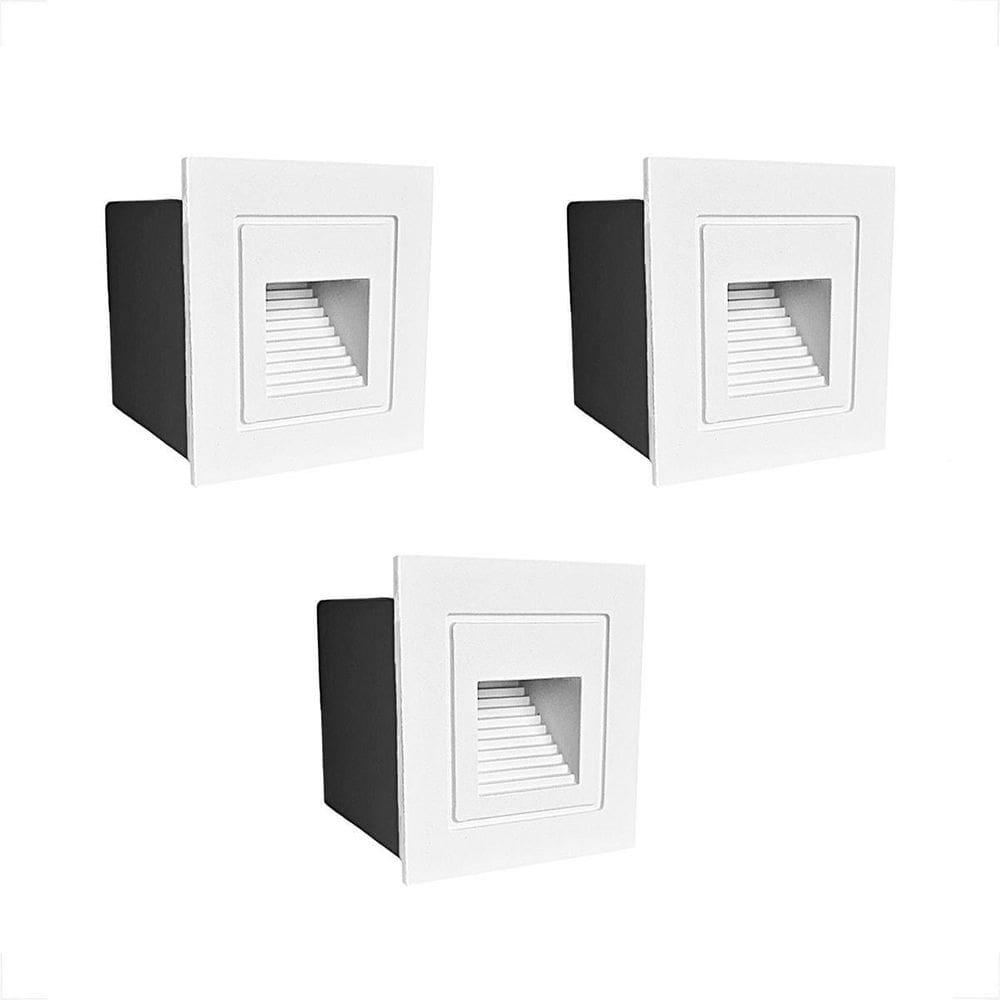 Kit 3 Balizador Embutir Parede Branco Mini Fachada Lup75