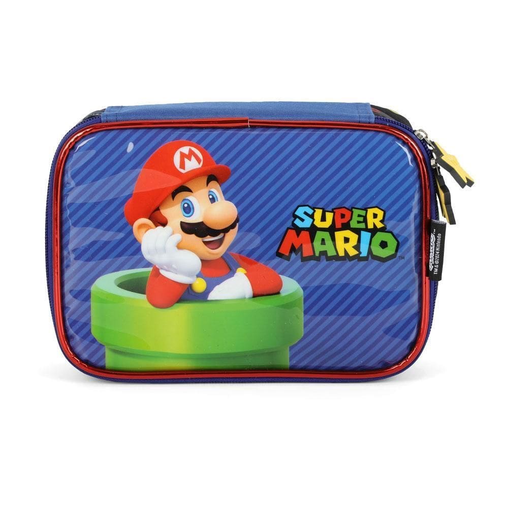 Estojo Box Baú Escolar Super Mario Azul Luxcel