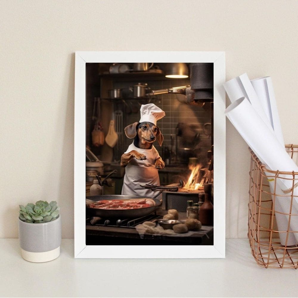Quadro Cozinha Dachshund Cozinheiro 33X24Cm