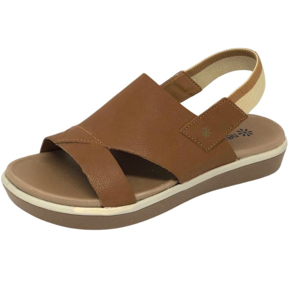Sandália Feminina Flat Conforto Elástico Couro New Face