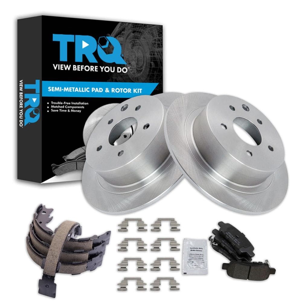 Kit de pastilhas de freio e rotor TRQ semimetálico traseiro Nissan Juke