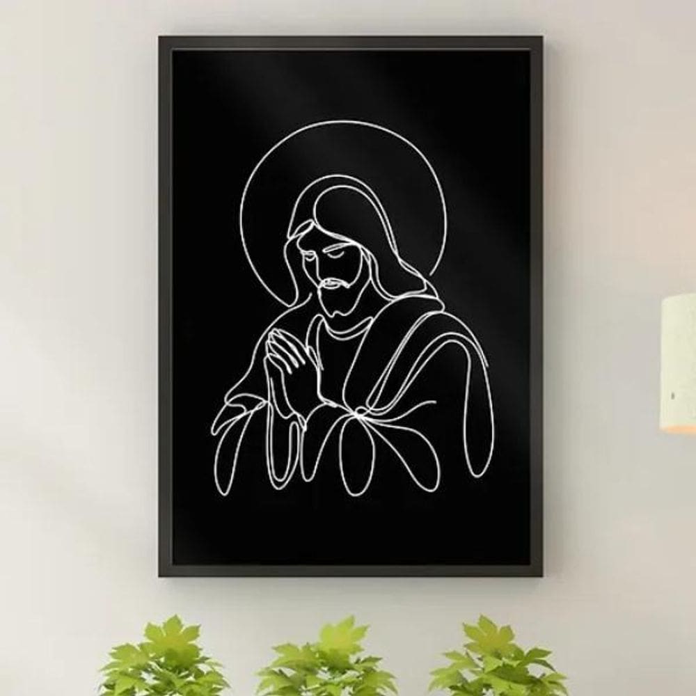Quadro Jesus Moderno - One Line 45X34Cm - Com Vidro