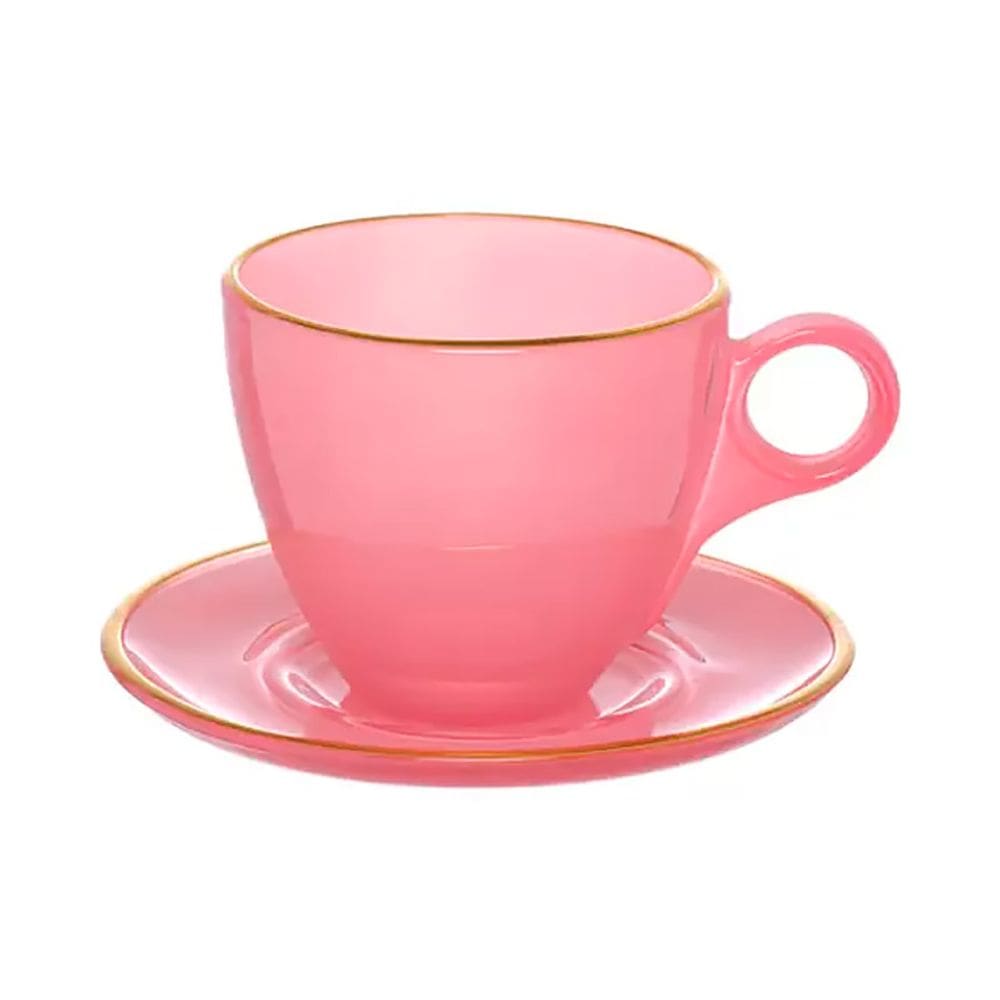 Conjunto 4 Xícaras de Café com Pires Borda Dourada Linha Premium Rosa 85ml JGXC088RS - Hauskraft