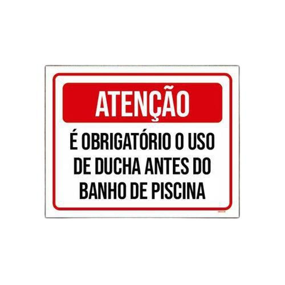 Kit 5 Placas Atenção Obrigatório Uso Ducha Antes Piscina