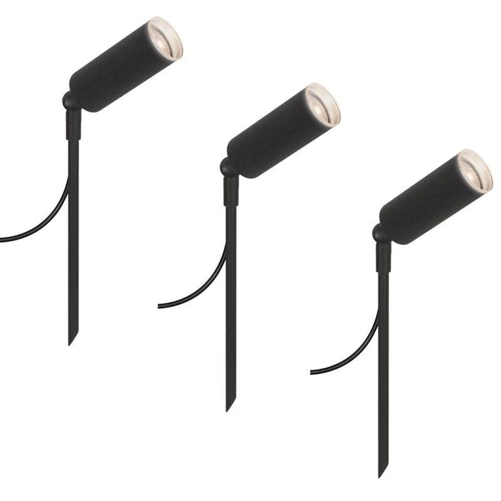 Kit 3 Espetos Luminária Chão Jardim Escada Móvel Preto 30Cm