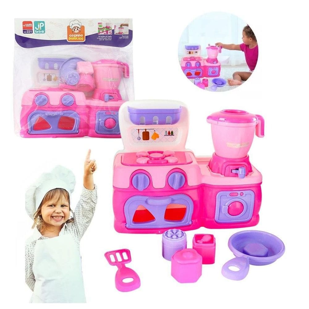 Mini Cozinha Infantil Fogão Liquidificador Acessórios Rosa