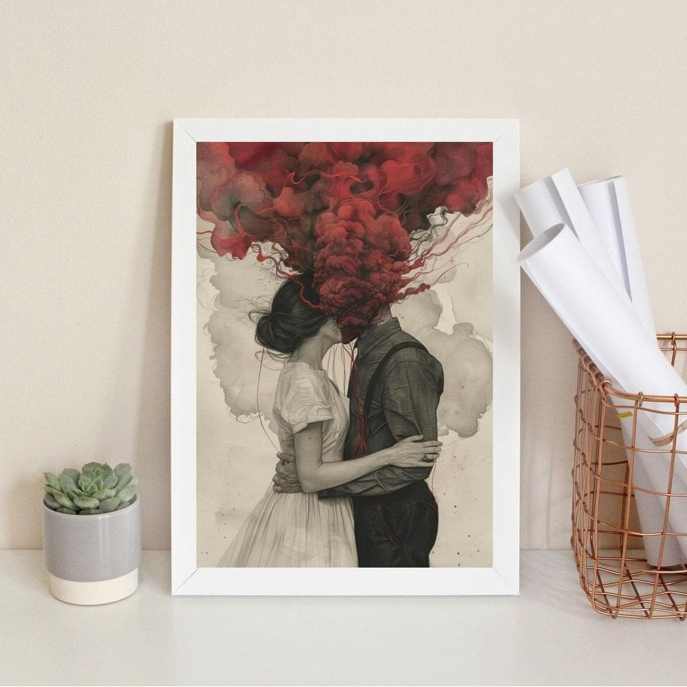 Quadro Decorativo Surrealista - Casal 45X34Cm - Com Vidro