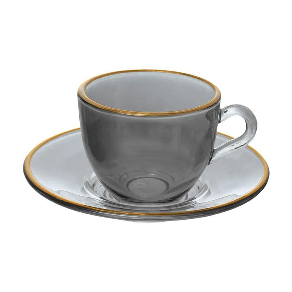 Conjunto 4 Xícaras de Café com Pires Borda Dourada Linha Cristal Premium Transparente Preta 85ml JGXC091PT - Hauskraft