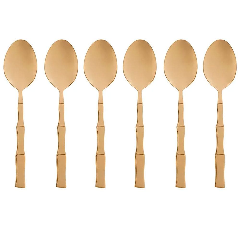 Conjunto 6 Colheres de Sobremesa Inox Bambu Elegant Champanhe 1816 - Lyor