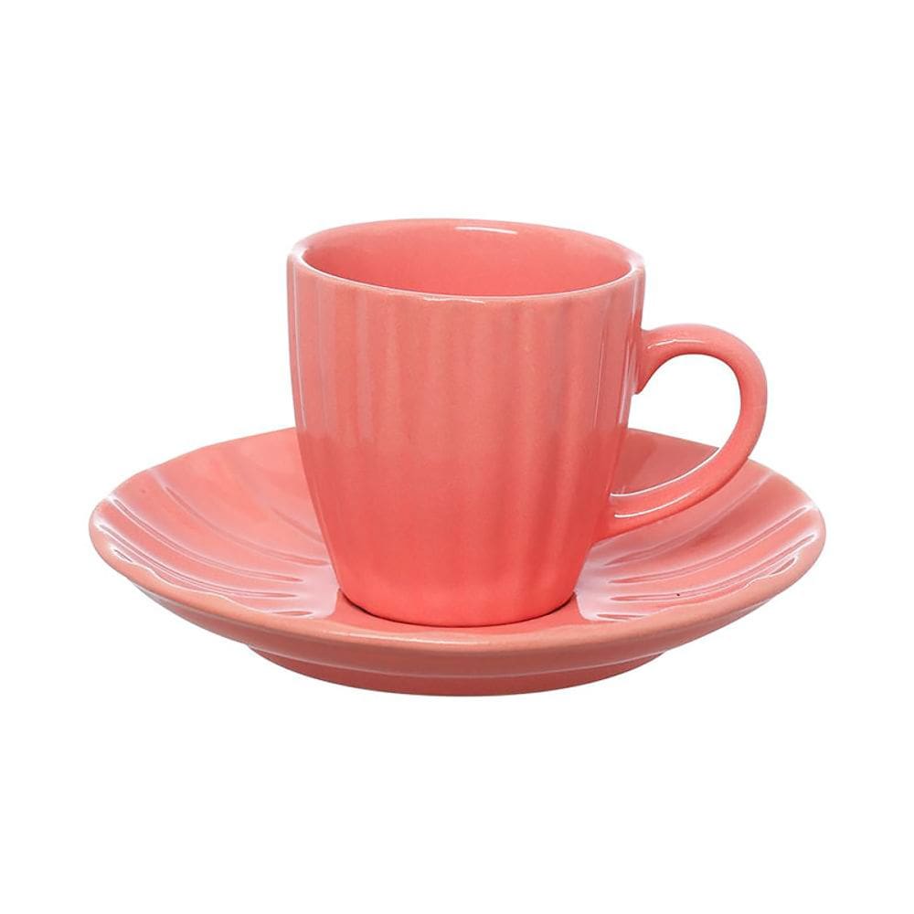 Conjunto 4 Xícaras de Café com Pires Cerâmica Bella 90ml Rosa JGXC083RS - Hauskraft