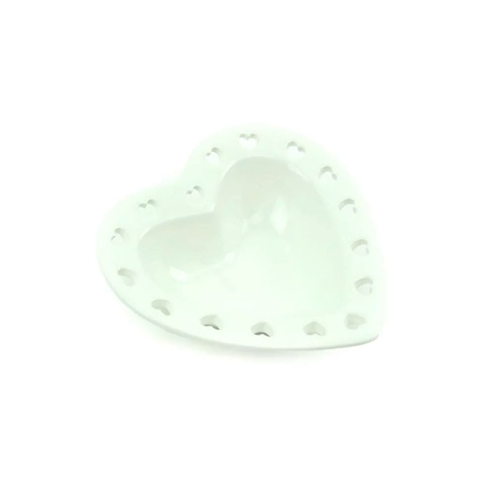 Bowl de Cerâmica Formato de Coração Branco Fundo 19x18x5cm 8629 - Lyor
