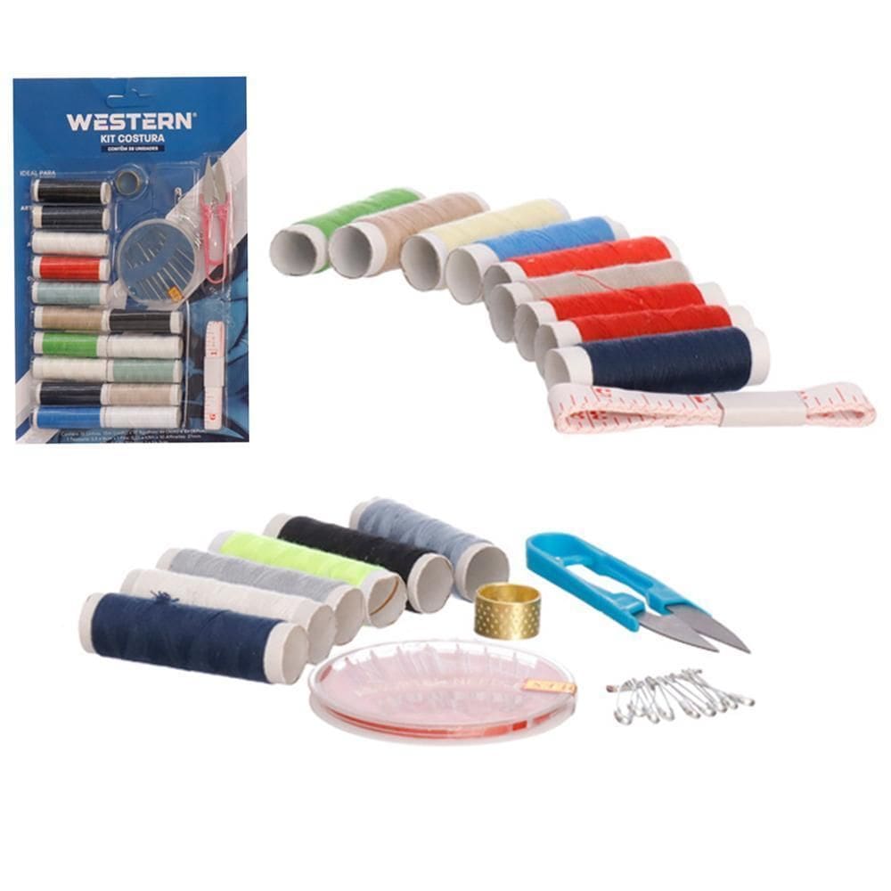 Kit Costura Cartela 10 Agulhas + 15 Linhas Acessorio 38 Peca