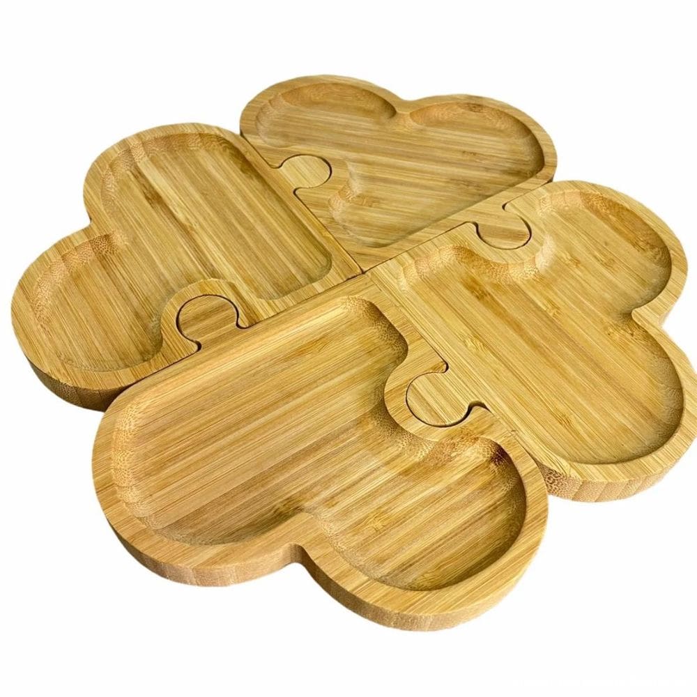Petisqueira Heart Quebra Cabeça em Bambu com 4 Divisórias 28x28x1,6cm CX133 - Imporiente