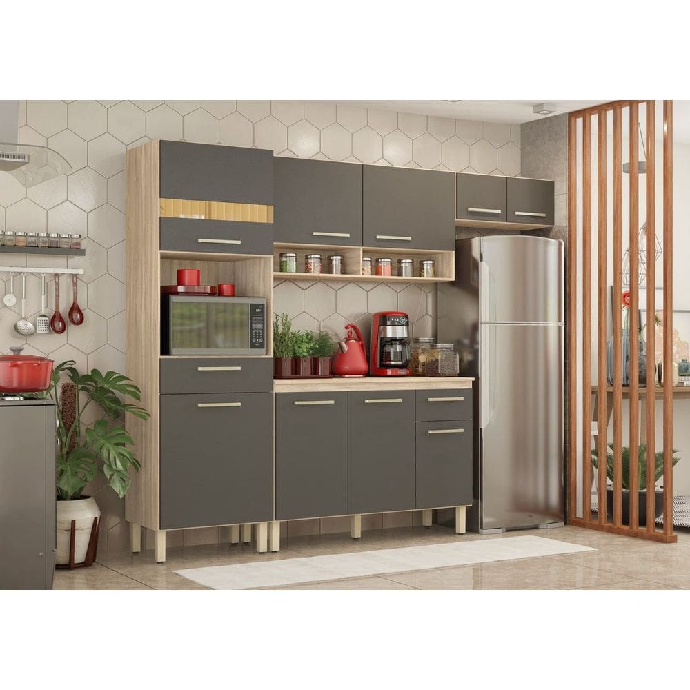Armário Cozinha Compacta 3 Peças Balcão 9 Portas 2 Gavetas Dama