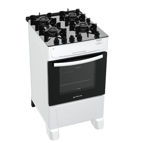 imagem-Fogão 4 Bocas Branco Com Mesa de Vidro Atlas Mônaco Top Glass Bivolt