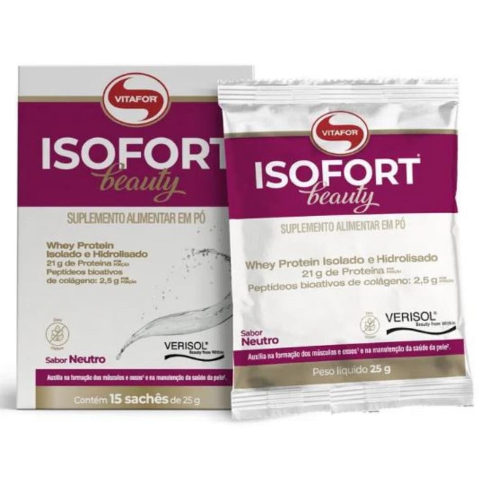 Whey Protein Isolado e hidrolisado Isofort Beauty (15 sachês de 25g) Vitafor