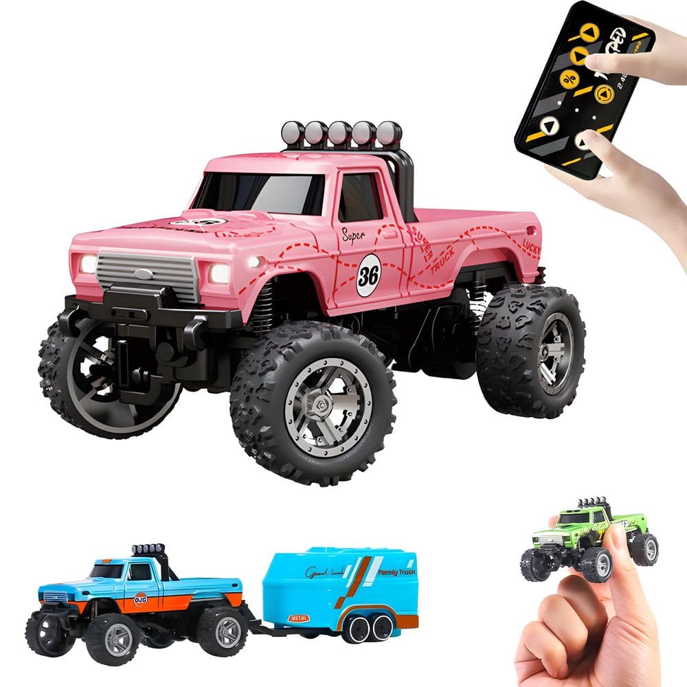 RC Monster Truck Flashstar Mini, escala 1:64 com luzes rosa