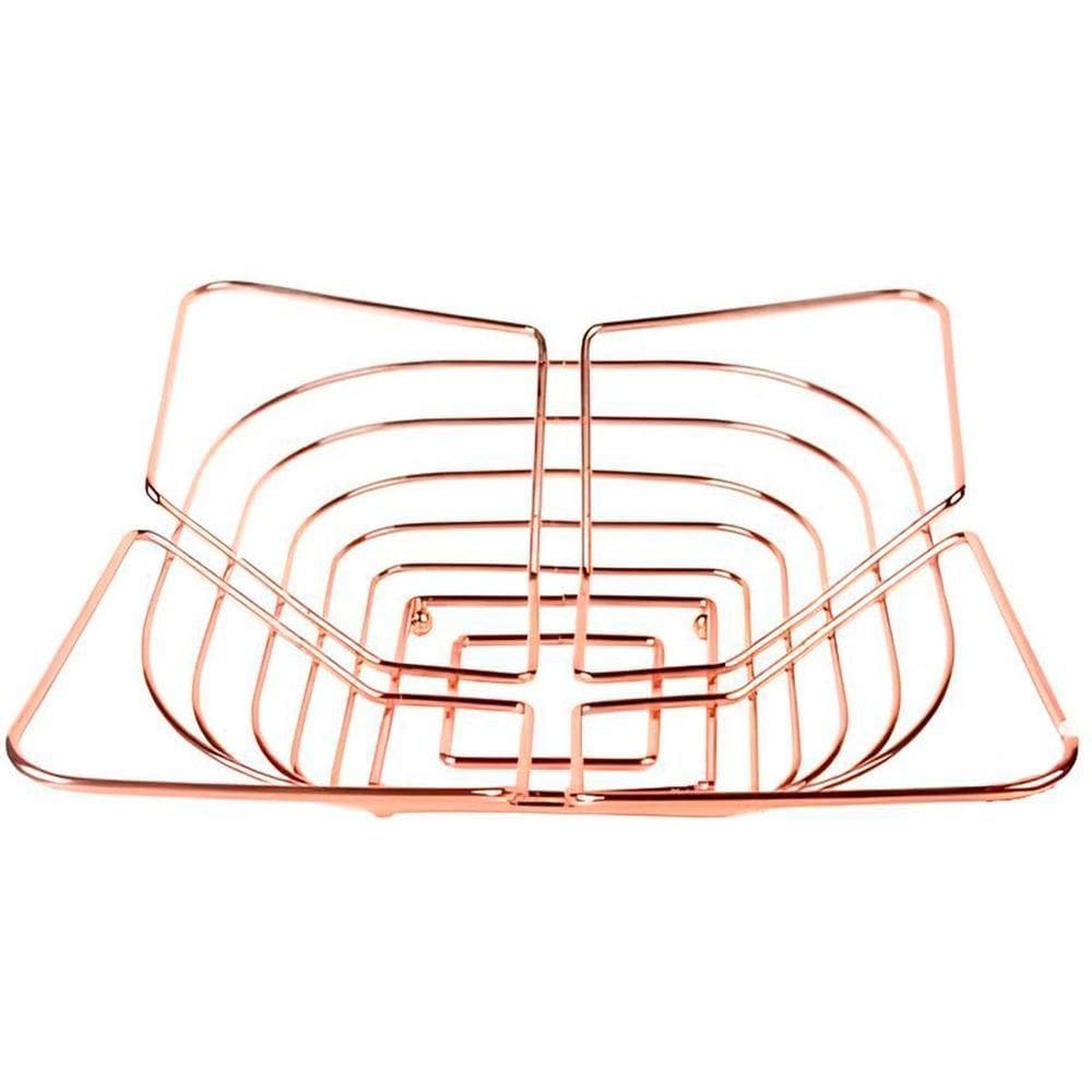 Fruteira Cesta De Mesa Cozinha Inox Rose Gold Elegante 28cm