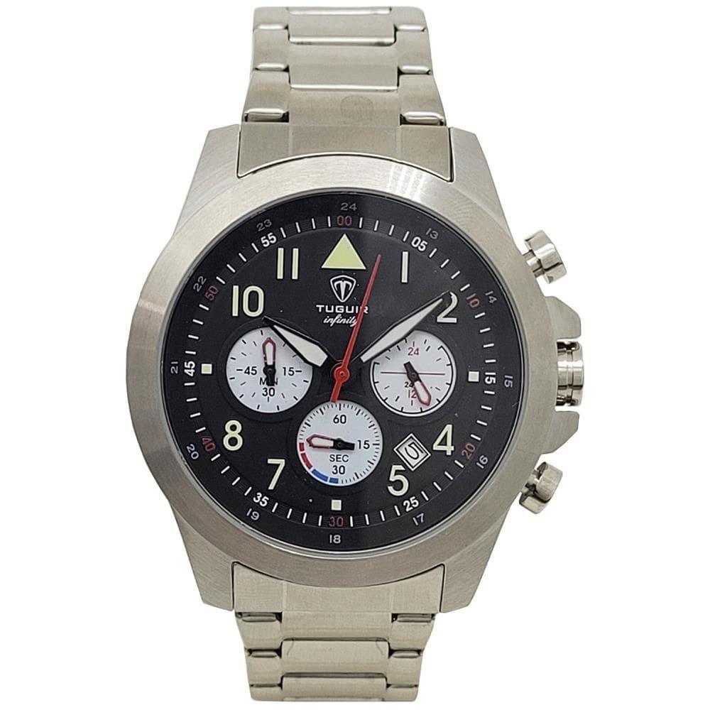Relógio Tuguir Masculino Ref: 6117b Tgi37086 Cronógrafo Aço Prateado
