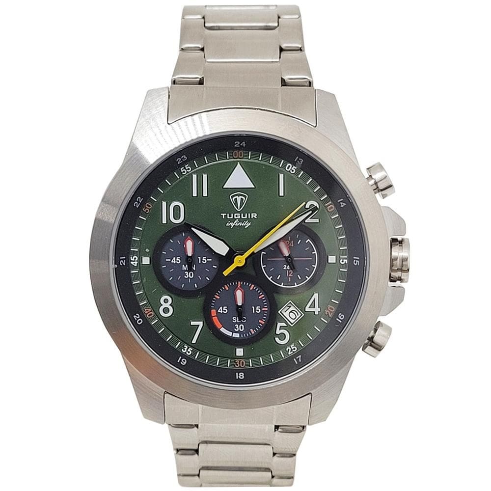 Relógio Tuguir Masculino Ref: 6117b Tgi37084 Cronógrafo Aço Prateado
